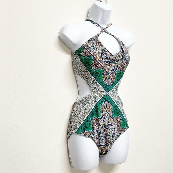 Tory Burch Womens Mixed Print Cut Out One Piece Strappy Swim Suit Size M - Picture 6 of 10